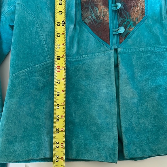 Sharif Studio Turquoise Suede Jacket with Metallic Print Detail - Size L - Picture 7 of 11